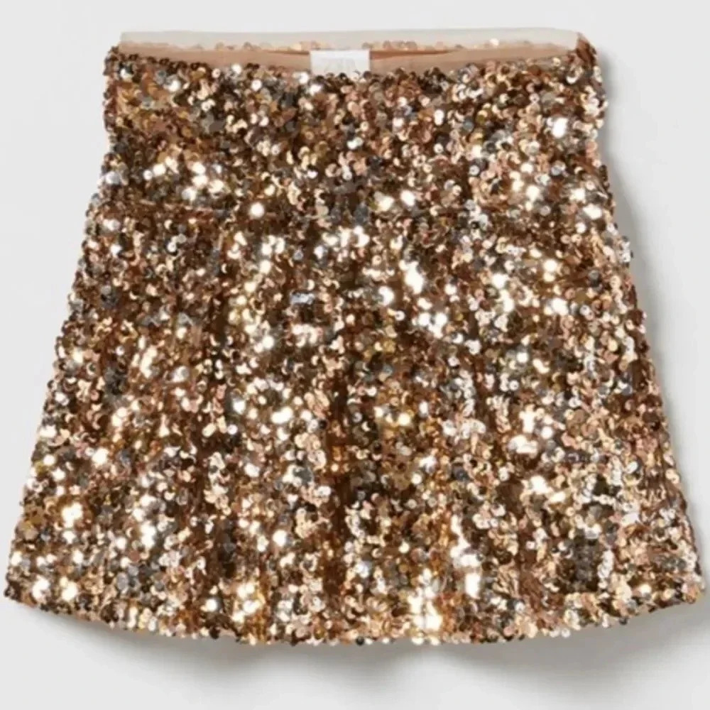 NWT Zara gold sequin girls skirt size 9